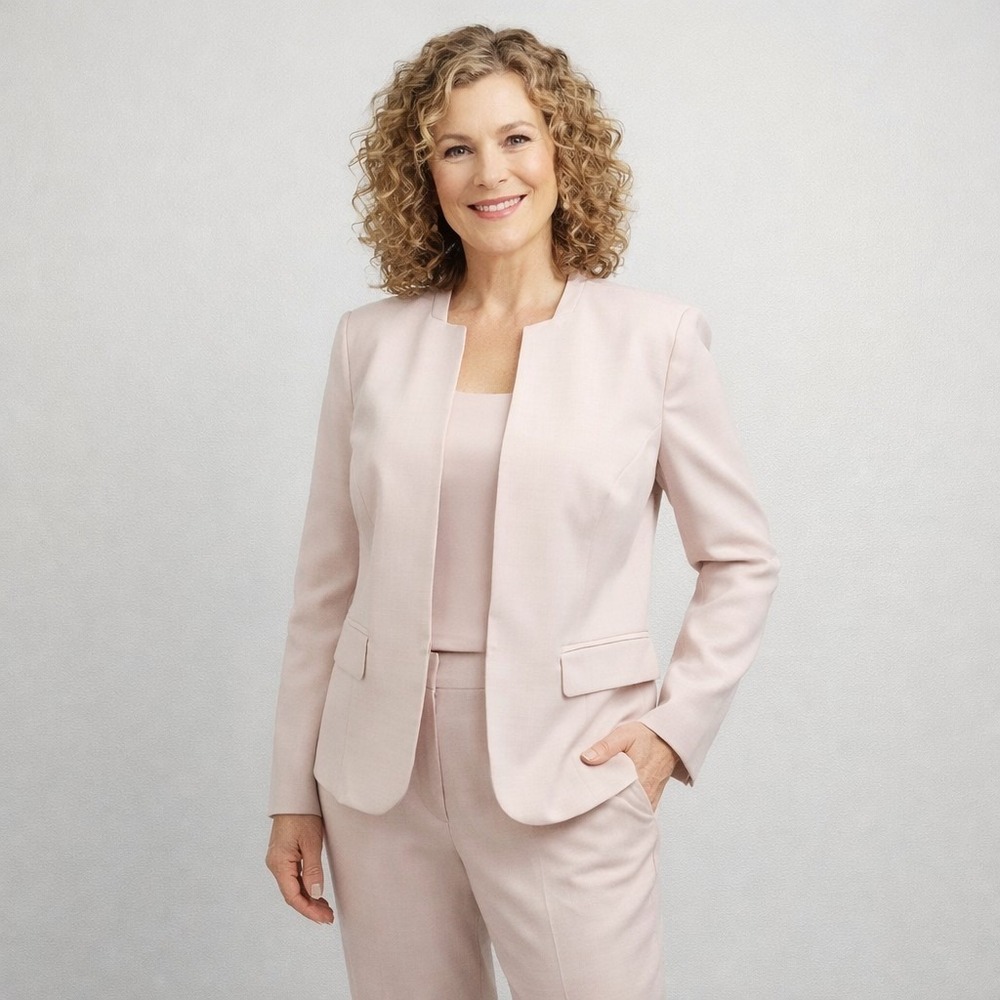 WORTHINGTON Pale Pink Suit: Size 14 Pants with Ankle Zipper & Size 12 Blazer
